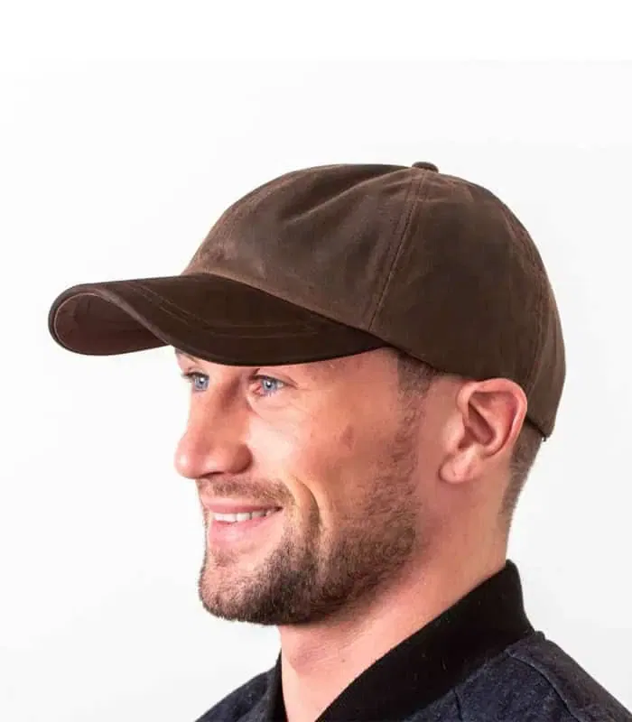 Brown Waxed Cotton Baseball Cap with Leather Peak – Hatman