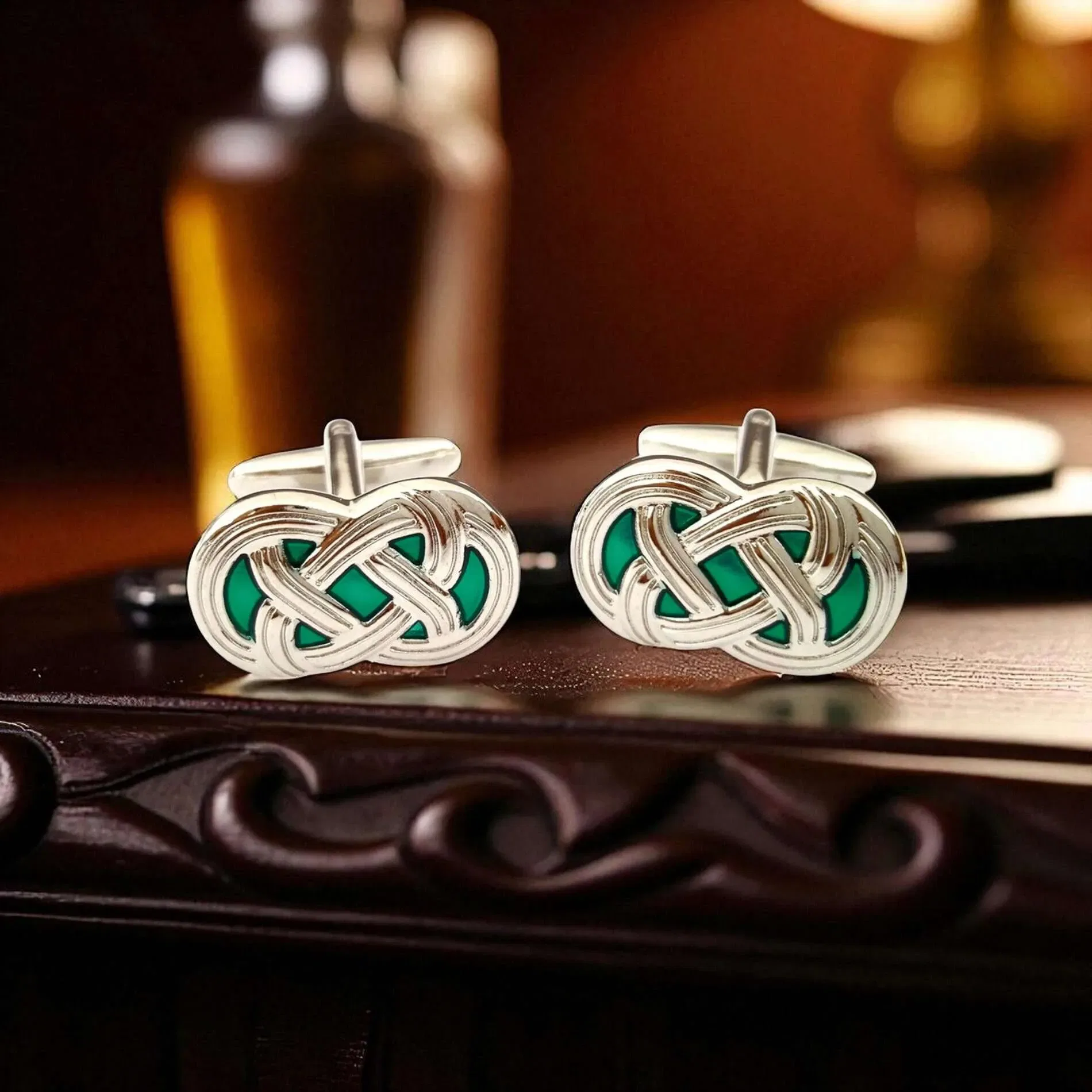 Celtic Knot Cufflinks – Green Weave Irish Design