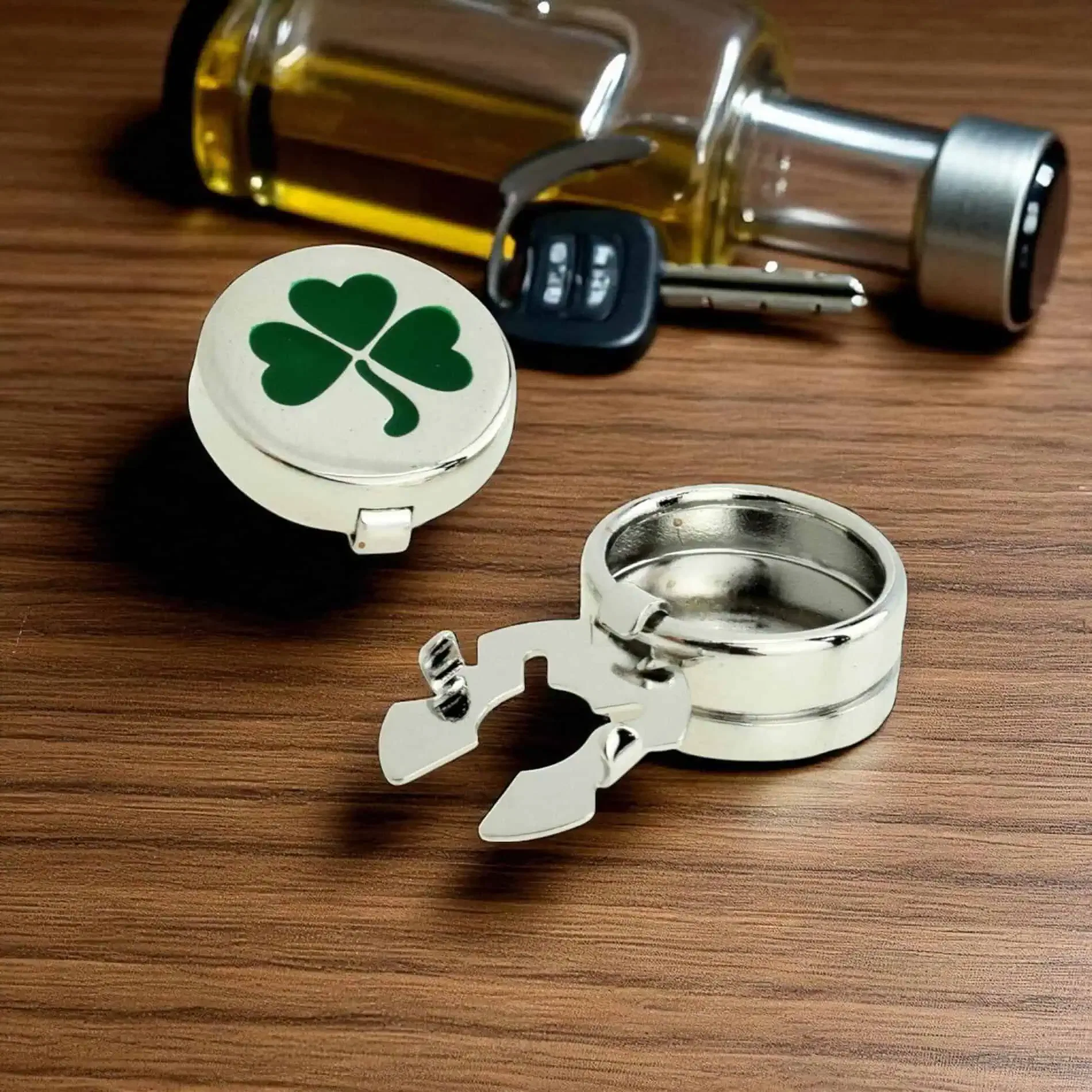 Shamrock Cuff Button Covers – Silver Tone with Green Detail