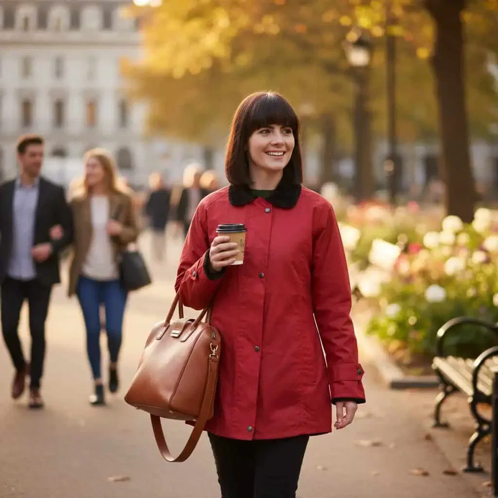 Women’s Waxed Jacket – Red Midi Length by Hatman of Ireland